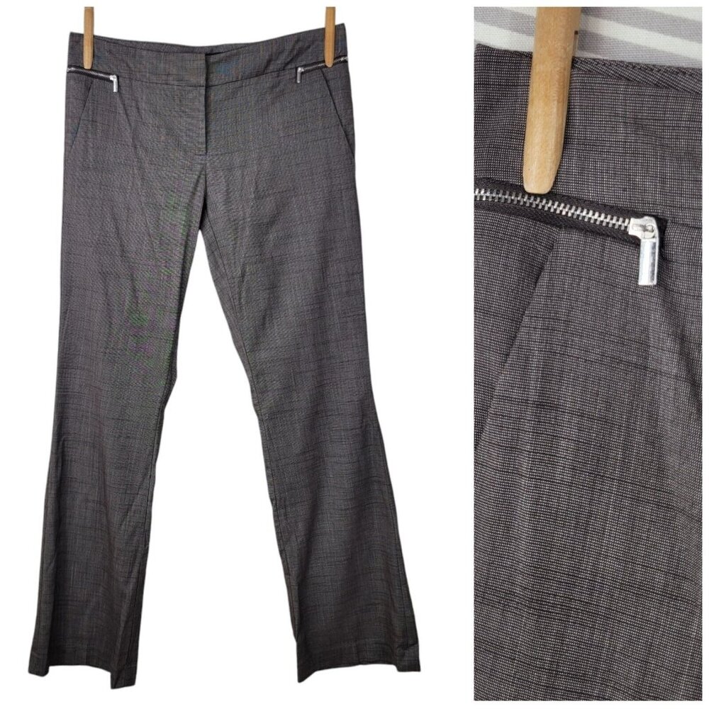 7th Avenue Dress Pants Size 4 32" Waist Wide Leg Tweed Brown Low Rise Career